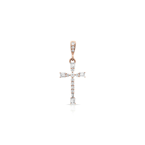 limited edition diamond baguettes cross enahncer, hinged bail, in rose gold <span class='visuallyhidden'>Call, text 323-404-2959 for shopping help.</span>